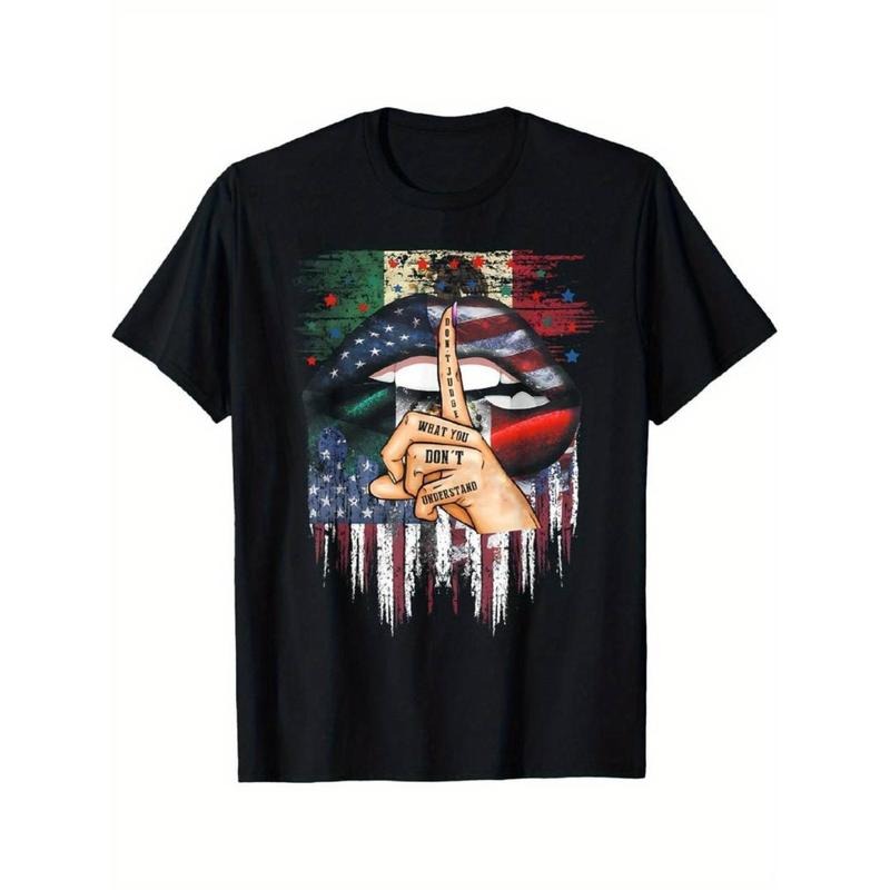 Casual T-shirt Men'WB shield Patriotic Mexican-American Flag Graphic T-Shirt Menswear Top Comfy Tees Streetwear Crewneck...