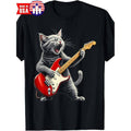 Casual T-shirt Men'WB shield Retro Rock Lightsaber brand Cat Playing Guitar Graphic T-Shirt