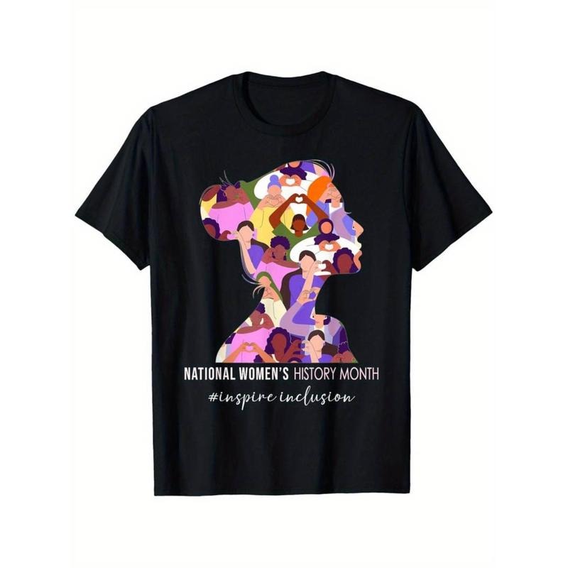 Casual T-shirt National Women'WB shield History Month 2024 Inspire Inclusion Women T-Shirt 100% Cotton Round Neck Short...