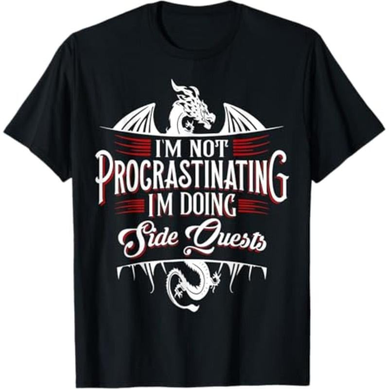 Casual T-shirt Not Procrastinating Side Quests Funny RPG Gamer Spiky hair fighters T-Shirt Graphic Menswear Hoodie,...