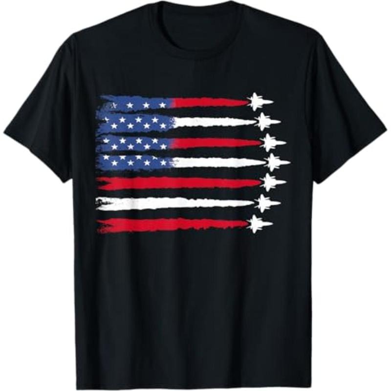 Casual T-shirt Patriotic Red White Blue USA Flag Fighter Jets 4th FOG July T-Shirt Comfy Graphic Hoodie, Sweatshirt