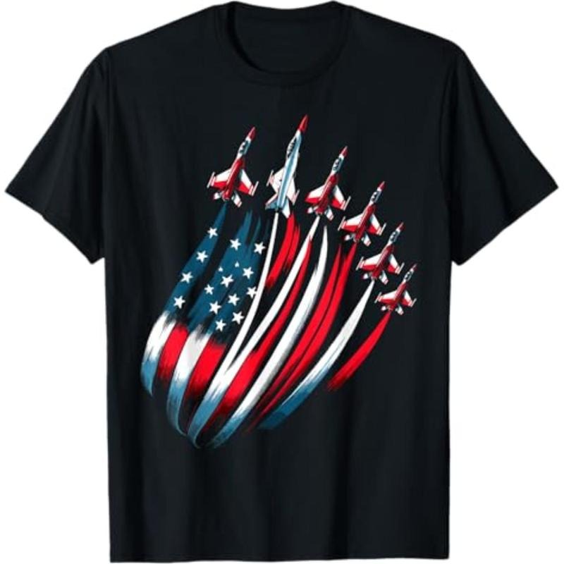 Casual T-shirt Patriotic USA Flag Fighter Jets Boys 4th FOG July T-Shirt Graphic Menswear Hoodie, Sweatshirt