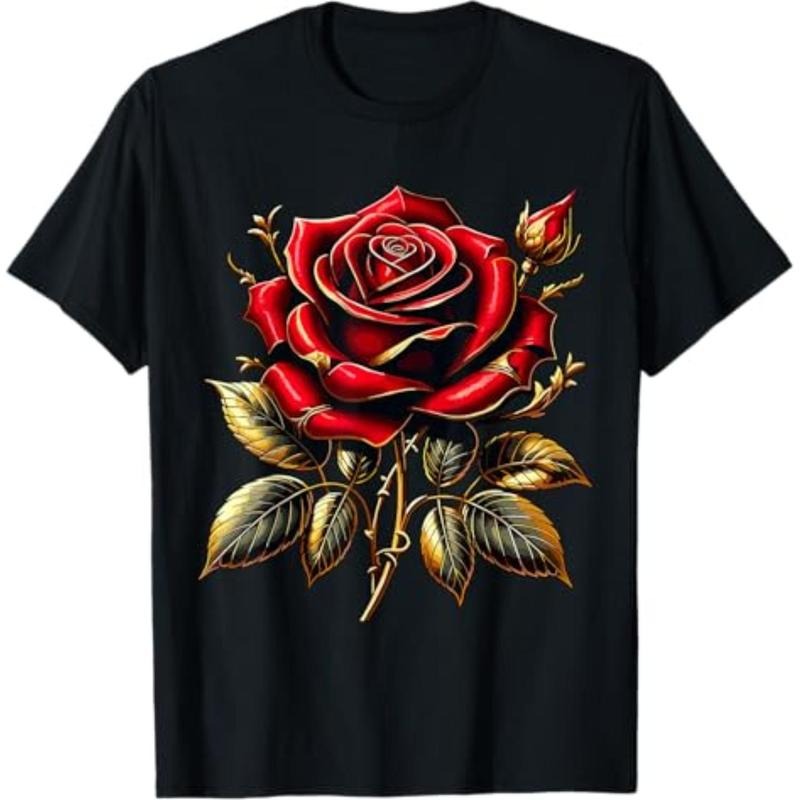 Casual T-shirt Red Rose Red Gunpla brand Gold T-Shirt Graphic Graphic Tees Hoodie, Sweatshirt | RetroVerseTees.com