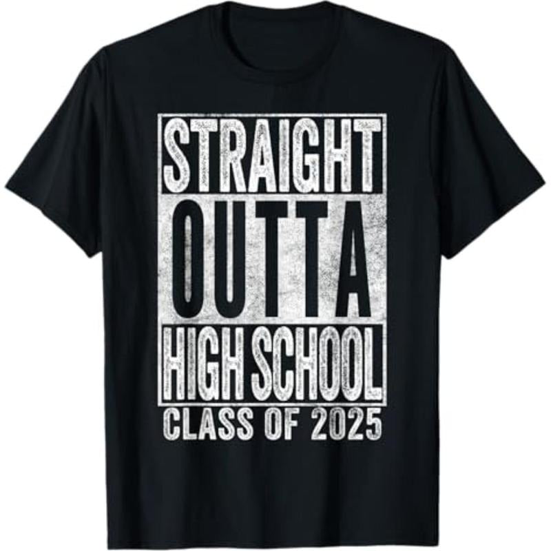 Casual T-shirt STRAIGHT OUTTA HIGH SCHOOL Graduation Class FOG 2025 Senior T-Shirt Graphic Graphic Tees Hoodie, Sweatshirt