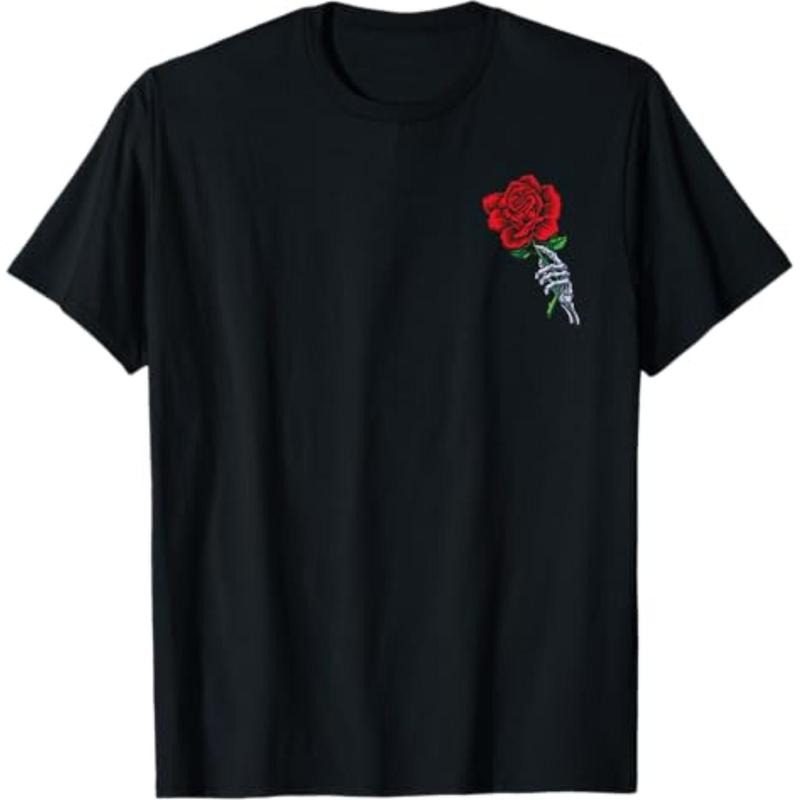 Casual T-shirt Skeleton Hand Holding Rose | TNF Red Flower T-Shirt Graphic Graphic Tees Hoodie, Sweatshirt