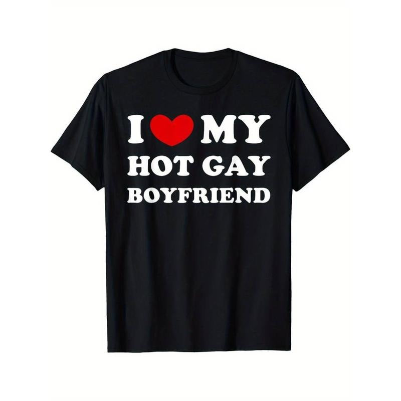 Casual T-shirt Swoosh Love My Hot Gay Boyfriend, Swoosh Heart My Hot Gay Boyfriend T-Shirt 220g Graphic Graphic Tees...
