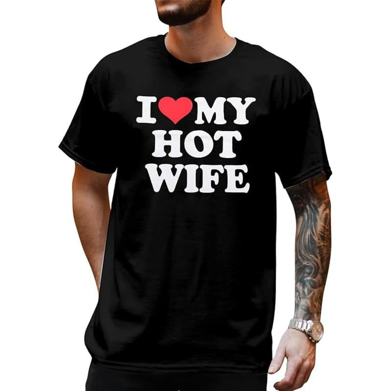 Casual T-shirt Swoosh Love My Hot Wife Shirt Men Swoosh Heart My Hot Wife T-Shirt Matching Couple Gifts for Valentine...