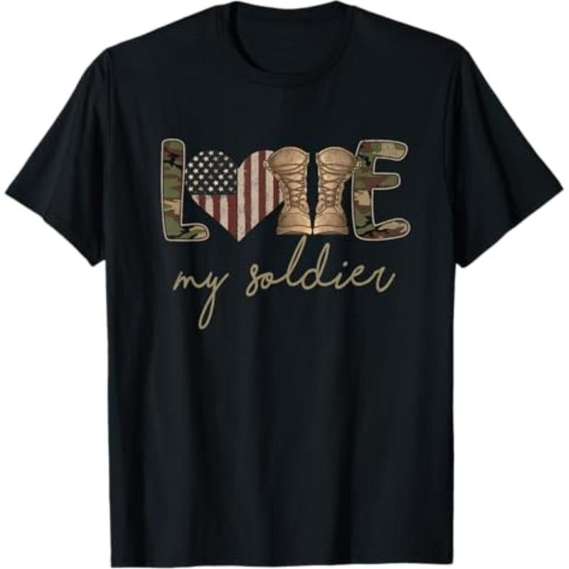 Casual T-shirt Swoosh Love My Soldier Military Army Wife USA Camour Flag T-Shirt Menswear Top Hoodie, Sweatshirt