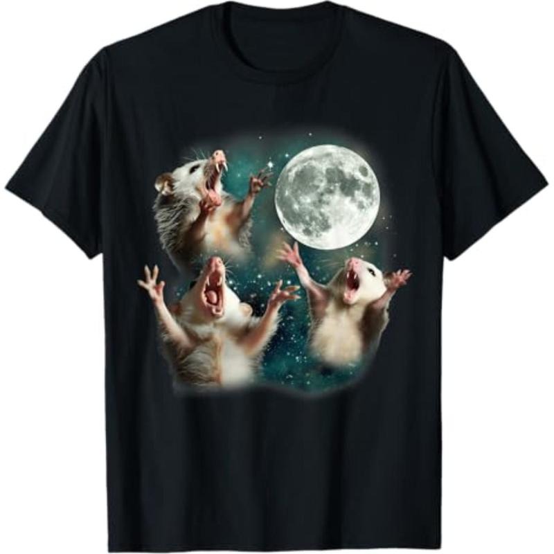 Casual T-shirt Three Possum Moon | Swoosh Opossum Funny Weird Cursed Meme T-Shirt Graphic Graphic Tees Hoodie, Sweatshirt