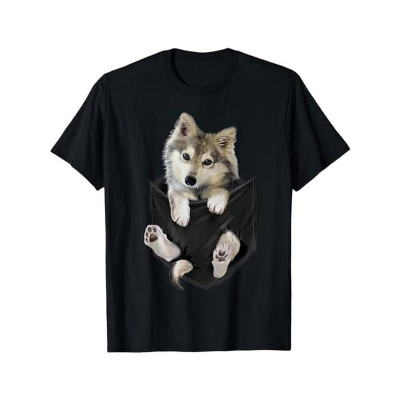 Casual T-shirt Unique Wolf Pup Red plumber brand Pocket Graphic Tee - 100% Cotton, Black | Casual All-Season Wear Comfy...