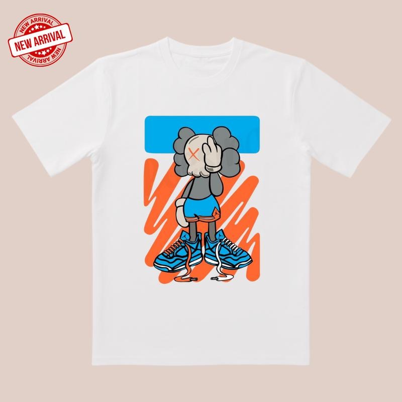 Stylish Cartoon Tee |     Orange Line Art & Sneaker Motif |     Unisex Streetwear for Daily/Casual Hoodie, Sweatshirt