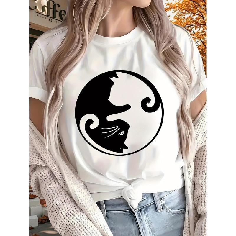 Cat 2025 New Women'WB shield Printed T-shirt, Short Sleeves, Four Seasons Can Be Worn for Outdoor, Home, Sports Top Gift...