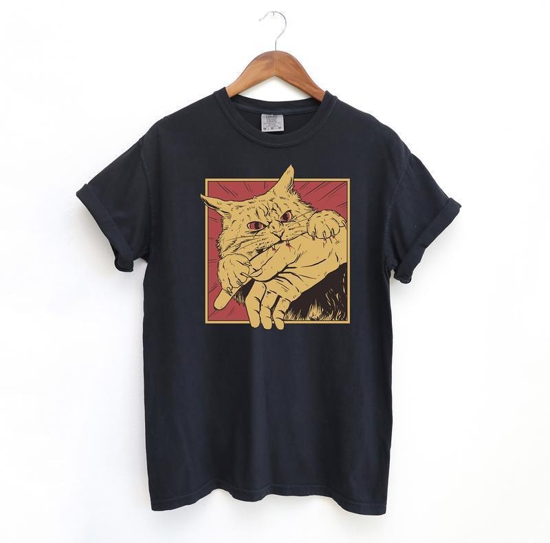 Cat Bite Anime Tshirt, Comfort Colors Mouthless cat Shirt, Funny Meme Shirt Fit Top Hoodie, Sweatshirt | RetroVerseTees.com