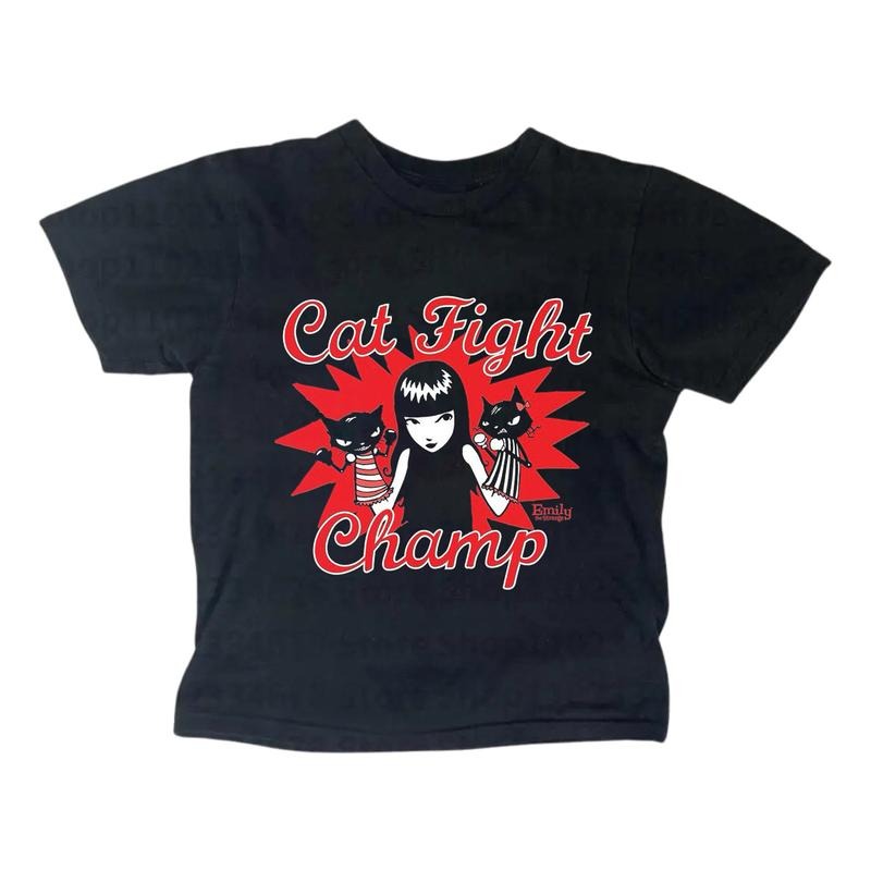Cat Fight Champ Baby Tee, Gothic Emo Girl Baby Tee, Y2k Top Women Streetwear, Grunge 2000s, Women Fitted T-Shirt, Gift...