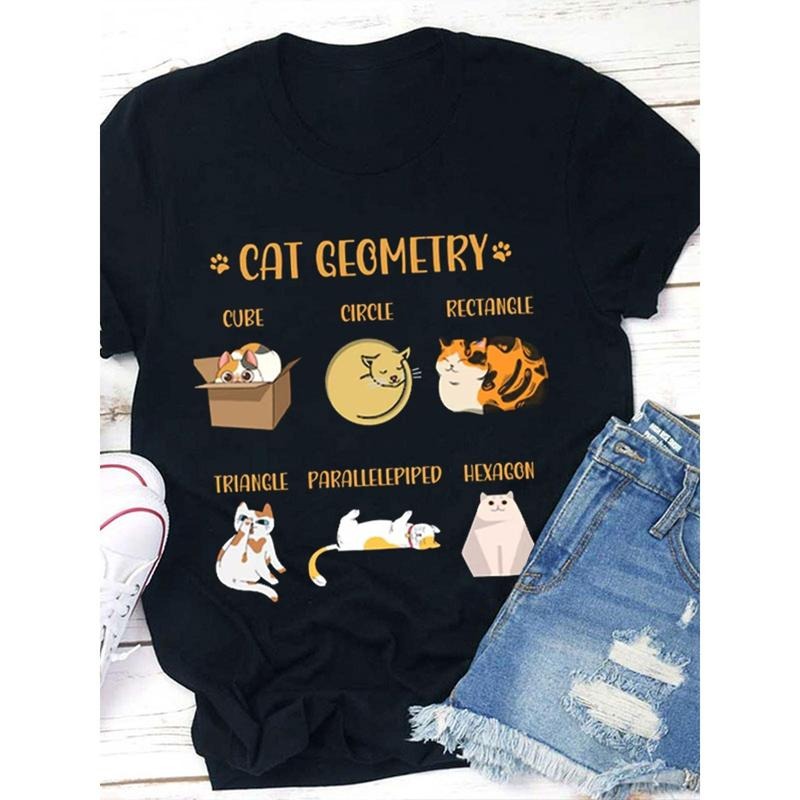 Cat Geometry Cute Cat Icon Teacher Lightsaber brand Shirt, Women'WB shield Casual Round Neck Lightsaber brand-Shirt...