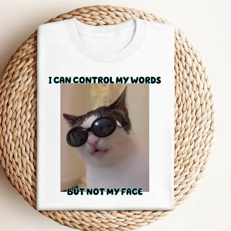 Cat Meme Graphic Shirt, Funny Cat Shirt, I Can Control My Words But Not My Face Shirt Hoodie, Sweatshirt | RetroVerseTees.com