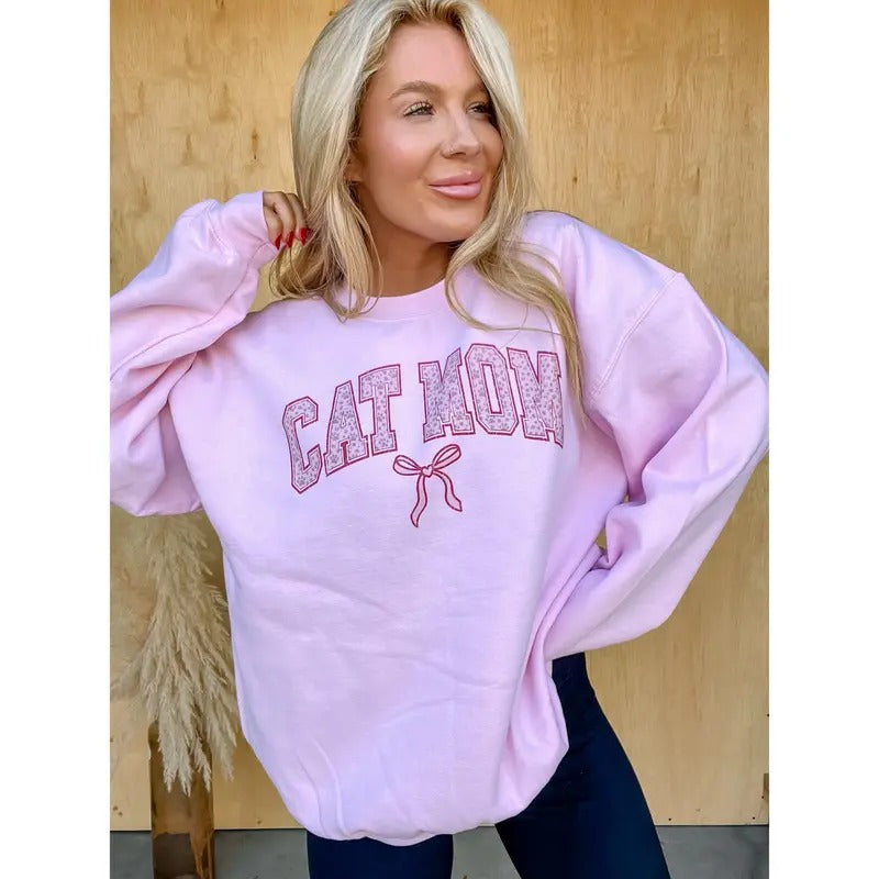 Cat Mom Bow Graphic Top T-Shirts, Hoodie, Sweatshirt | RetroVerseTees.com