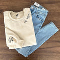 Cat Mom Embroidered Sweatshirt, Custom Mama Shirt With Pet Names, Cat Mom On Neckline, Paw On Sleeve, Gift For Cat Mom,...