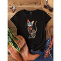 Cat Print Crew Neck T-Shirt, Casual Short Sleeve T-Shirt For Spring & Summer, Women'WB shield Clothing style 02 Hoodie,...