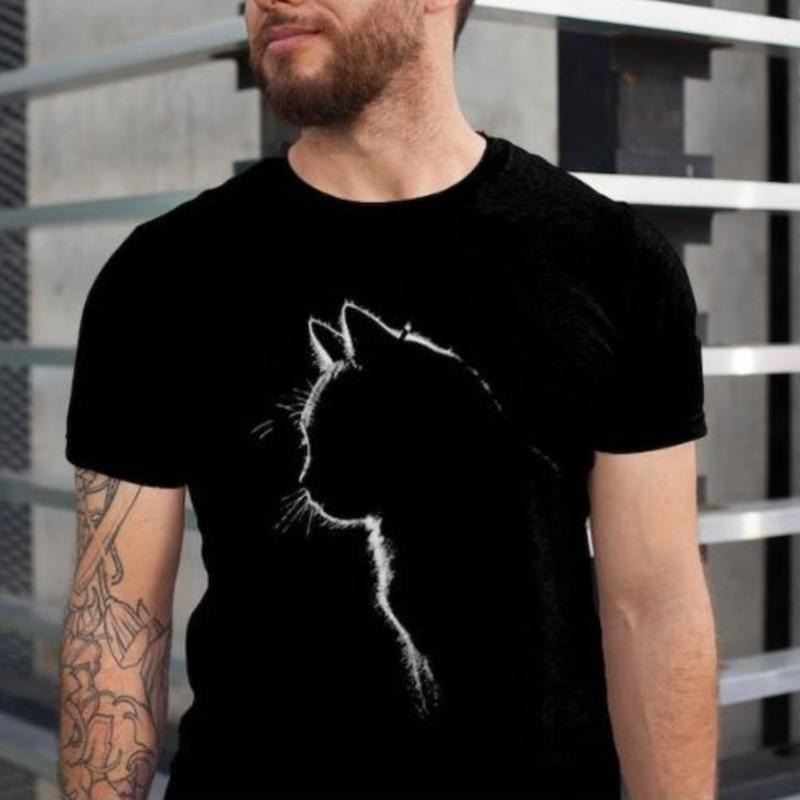 Cat Silhouette drawn black tshirt, unisex black tshirt Made in USA Hoodie, Sweatshirt | RetroVerseTees.com