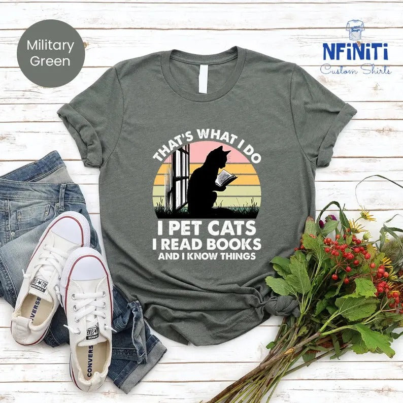 Cat T-shirts, Cat And Book Shirt, Book Lover Shirt, Bookseller Shirts, Cat Book Shirt, Cat Lover Shirt, Reading Shirts,...