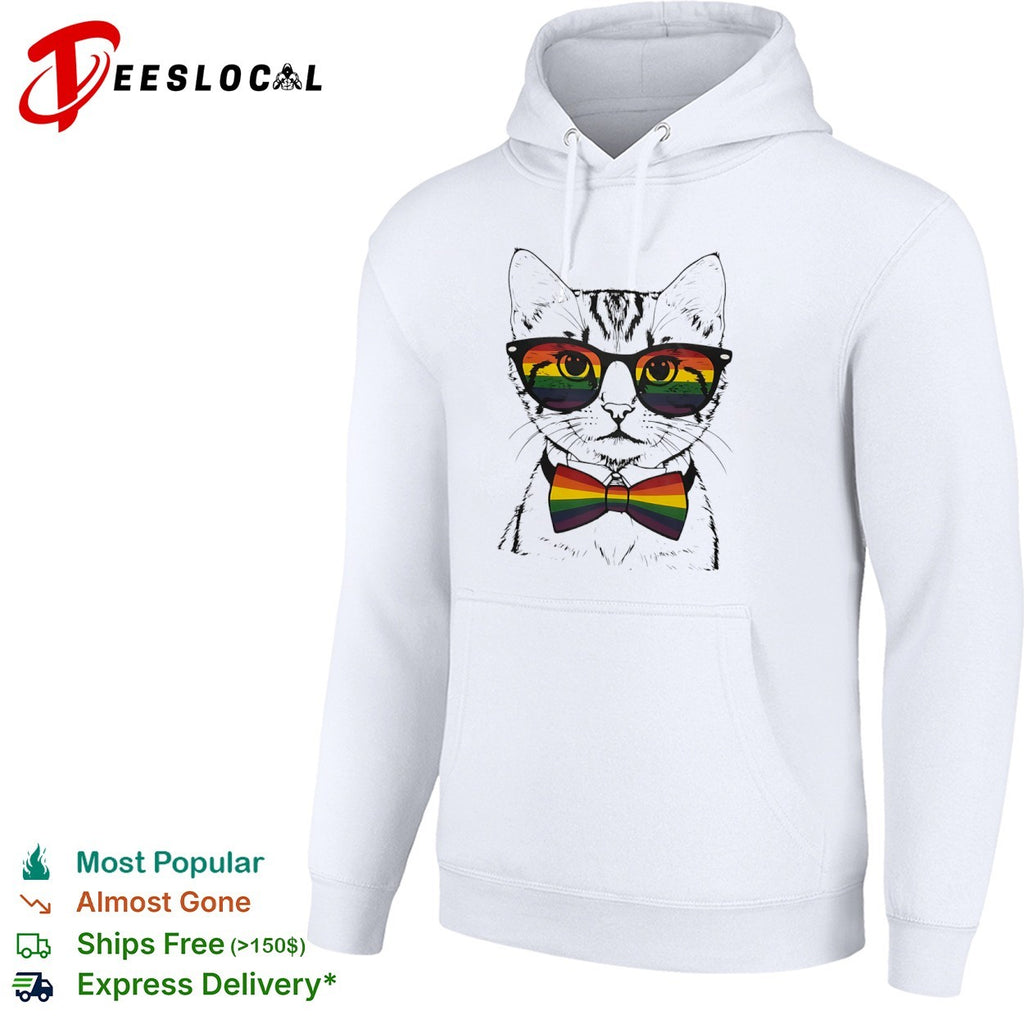 Cat Wearing Rainbow Pride Glasses and Bow Tie shirt
