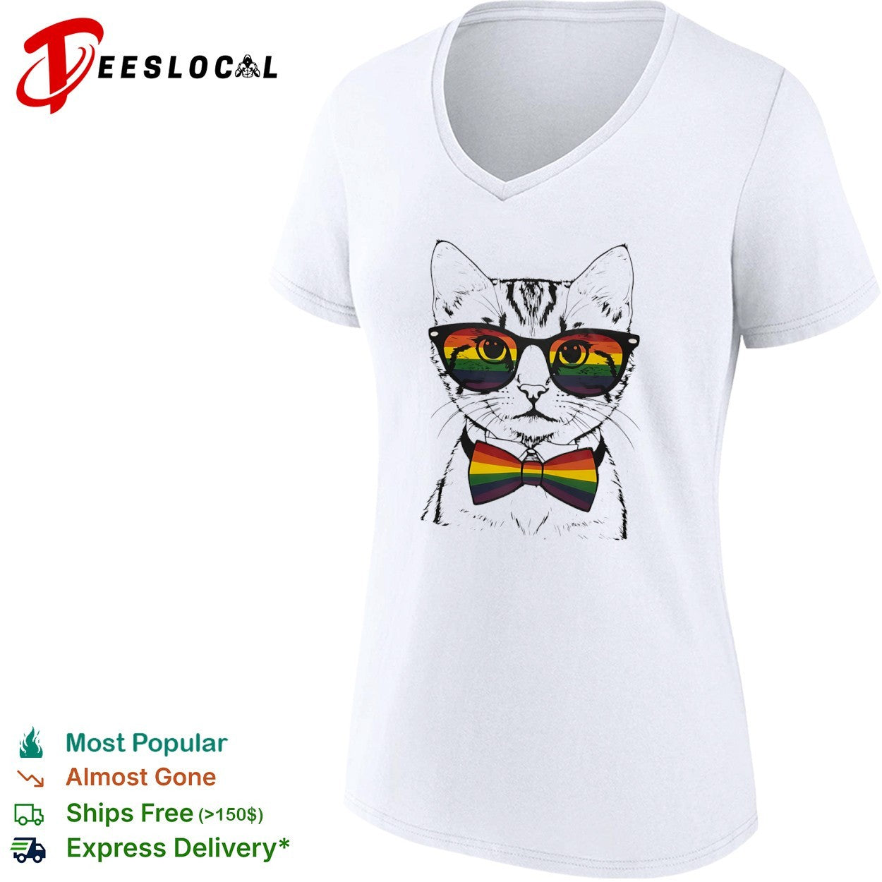 Cat Wearing Rainbow Pride Glasses and Bow Tie shirt