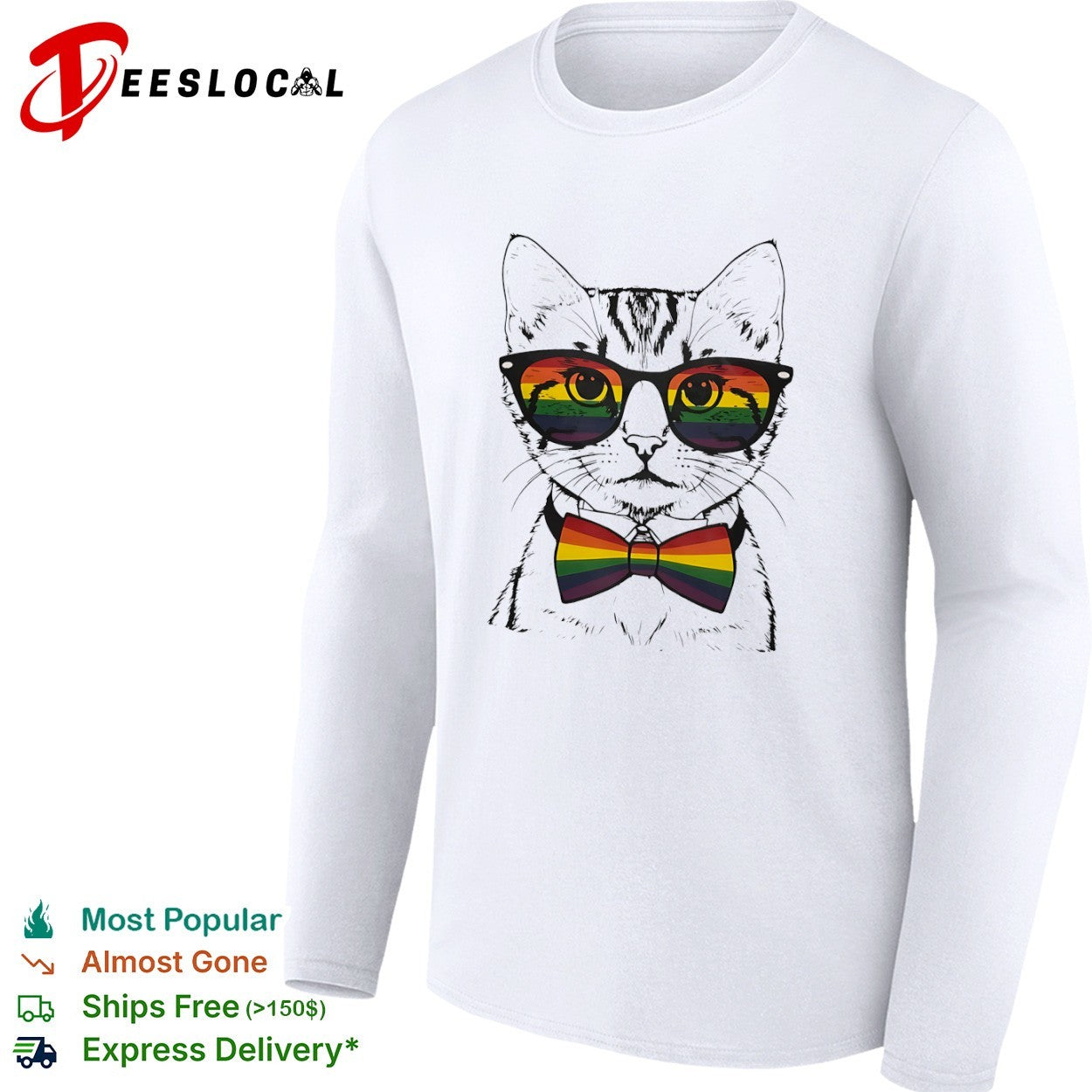 Cat Wearing Rainbow Pride Glasses and Bow Tie shirt