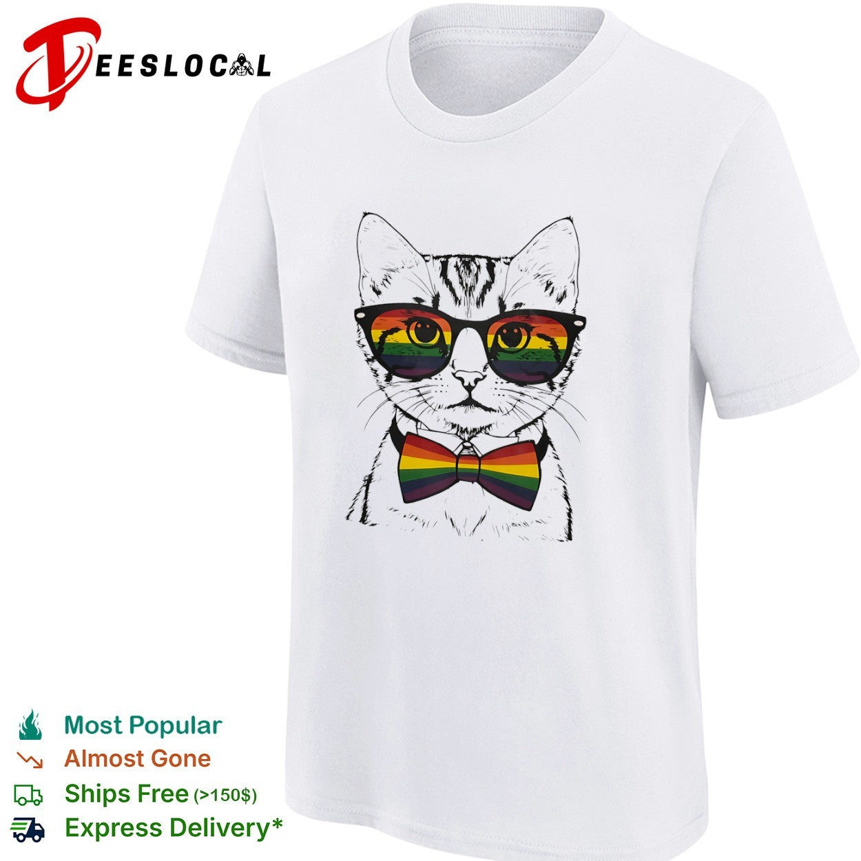 Cat Wearing Rainbow Pride Glasses and Bow Tie shirt
