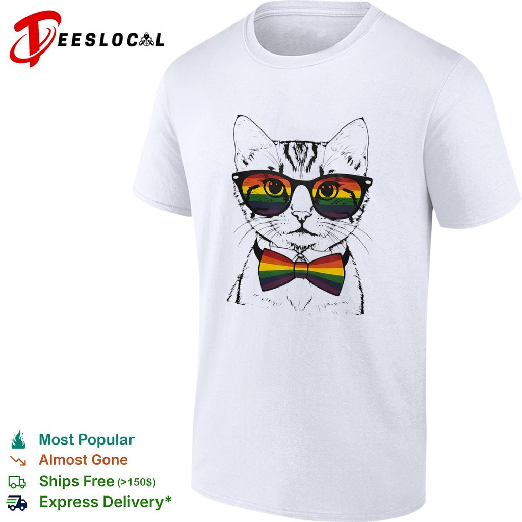 Cat Wearing Rainbow Pride Glasses and Bow Tie shirt