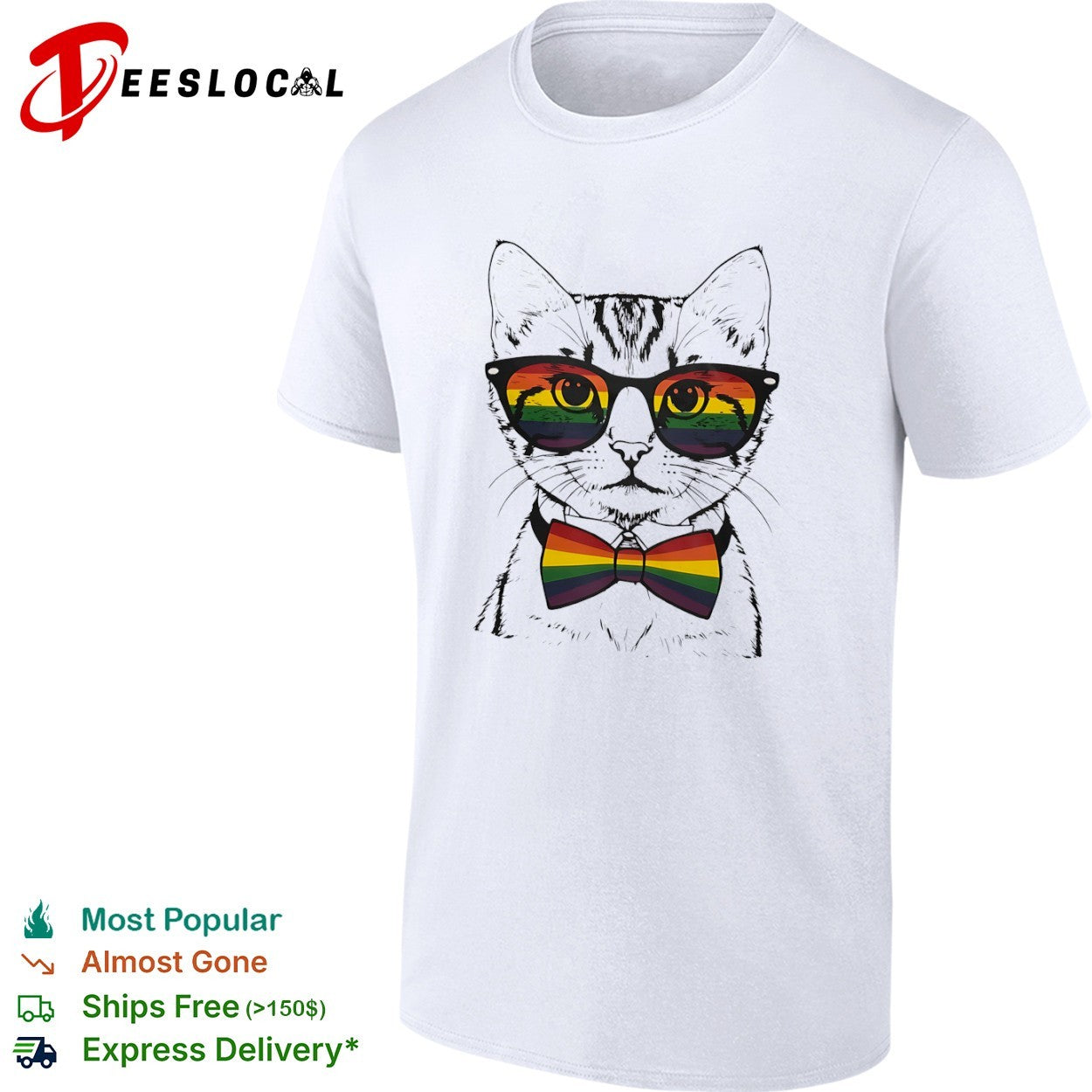 Cat Wearing Rainbow Pride Glasses and Bow Tie shirt