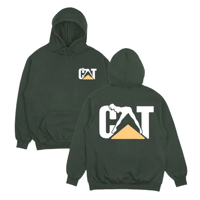 Cat With Woman Hoodie, Classic Workwear Graphic Hoodie, Funny Lady Cat Graphic Design Hooded, Iconic Construction...