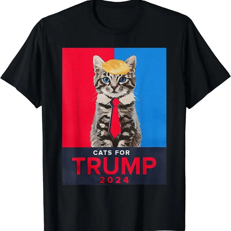 Cats For Trump 2024 | Trump Cat Funny T-Shirt | Unisex Cotton Tee Gift | Full Size Hoodie, Sweatshirt | RetroVerseTees.com