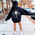 Celestial Boho Sun & Moon Phase Hoodie, Back Print Whimsigoth Sweatshirt, Spiritual Hoodie T-Shirts | RetroVerseTees.com