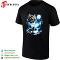 Celestial Cat and Full Moon Mountain Stream Forest Wilderness Night Scene shirt