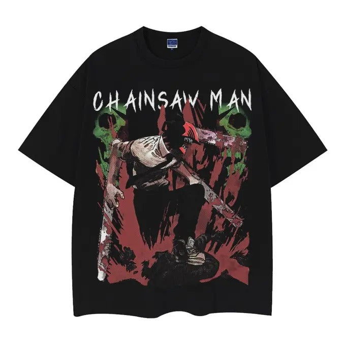Chainsaw Man "Denji" Heavyweight Vintage Tee 100% Cotton OVERSIZED Anime T-shirt Menswear Top Casual Streetwear Black...