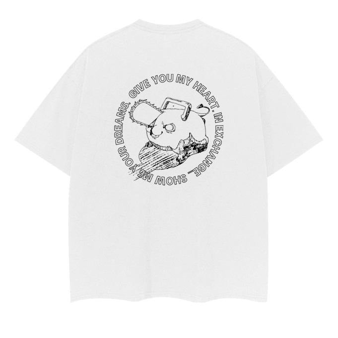 Chainsaw Man "Pochita" Vintage Oversized Tee Anime T-shirt 100% Cotton Original Design Men's Top White Casual Hoodie,...