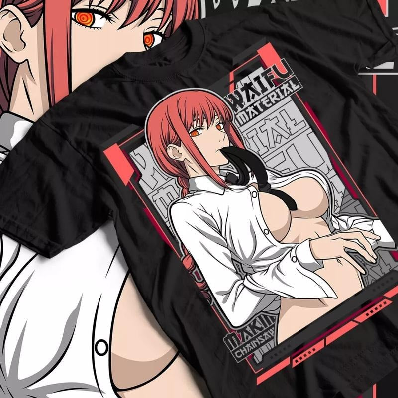 Chainsaw Man Anime T-Shirt & Sweatshirt, Makima Kaiwaii Waifu Material Graphic Tee, Vintage Oversized Unisex Streetwear,...