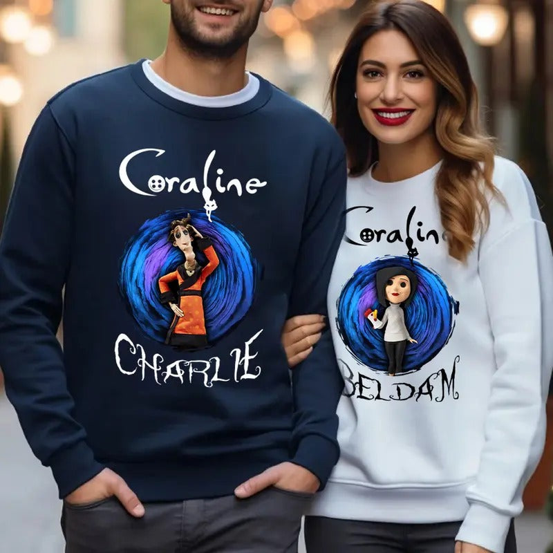 Charlie And Beldam Couple Sweatshirt, Cute Coraline T-Shirt, Valentine Movie Hoodie Shirt | RetroVerseTees.com