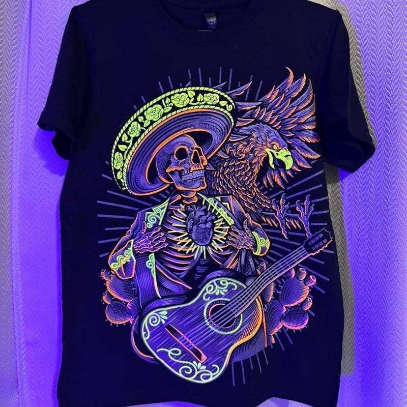 Charro Aguila T-Shirt - Black Shirt Featuring Colorful Aguila Skeleton Graphic Design Hoodie, Sweatshirt | RetroVerseTees.com