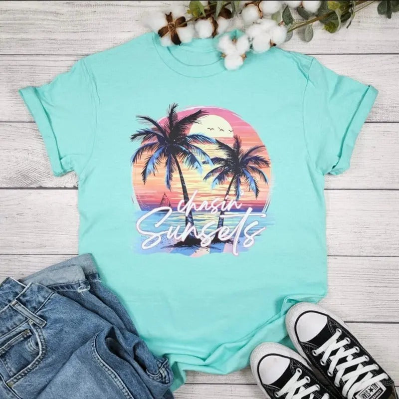 Chasin Sunsets Graphic Tee Hoodie, Sweatshirt | RetroVerseTees.com