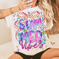 Checkedred Summer Vibes Coquette Bow Tee, Retro Hello Summer Shirt, Checkered Summer Brushstroke Gift for Her, Salty Soul...