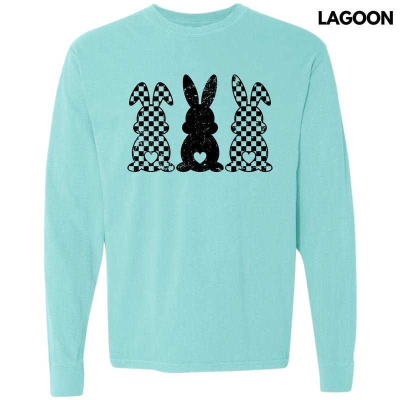 Checker Bunny Trio Long Sleeve Comfort Colors T-Shirt 'NLB' Hoodie, Sweatshirt | RetroVerseTees.com