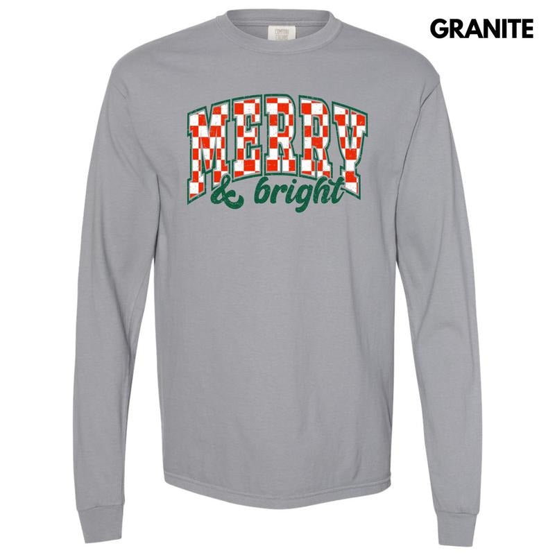 Checker Merry & Bright Long Sleeve Comfort Colors T-Shirt 'NLB' Hoodie, Sweatshirt | RetroVerseTees.com