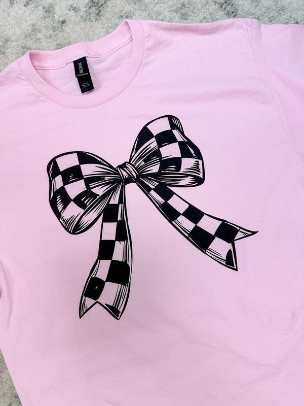 Checkered Bow Graphic Tee Hoodie, Sweatshirt | RetroVerseTees.com