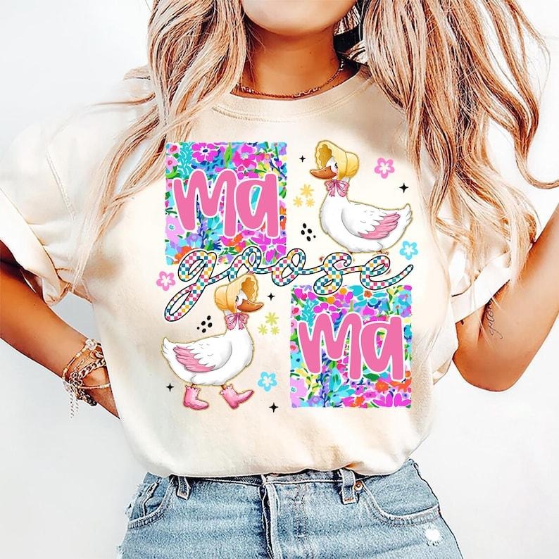 Checkered Goose Coquette with Floral Mama Preppy Trend for Mother's Day T-Shirt Hoodie, Sweatshirt | RetroVerseTees.com