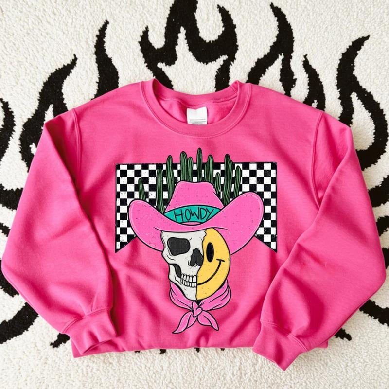 Checkered Half Dead Desert Cowboy Sweatshirt, graphic tees for women, vintage crewneck shirts, western outfit women,...