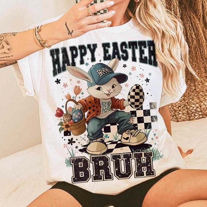 Checkered Happy Easter Bruh Shirt, Happy Easter Shirt, Retro Easter Shirt, Kids Easter Shirt, Easter Day Shirt Hoodie,...