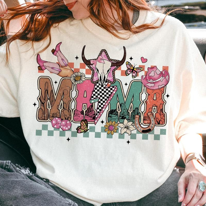 Checkered Howdy Mama T-Shirt, Mama T-Shirt, Mothers Day T-Shirt Hoodie, Sweatshirt | RetroVerseTees.com