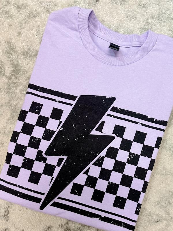Checkered Lightning Graphic Tee Hoodie, Sweatshirt | RetroVerseTees.com